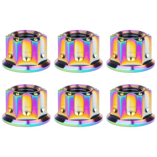Image of Titanium M6 M8 M10 M12 M14 M16 Flange Bolt Nut Bicycle Motorcycle Rear Axle Car Modification Accessories Pack of 6 (M12 Pitch 1.25mm, Rainbow)