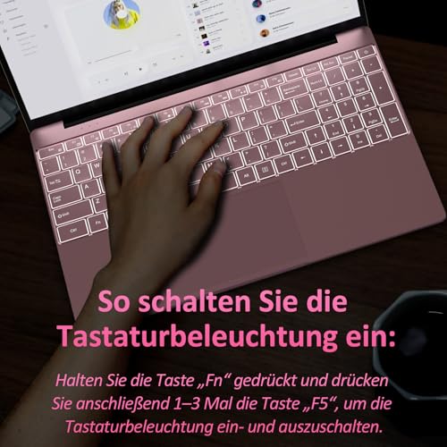 Pryloxen Laptop 15.6 Zoll, 32GB DDR4 1TB NVMe SSD, Quad-Core N150 (bis zu 3,60 GHz), with Fingerprint Unlock Notebook, Cooling Fan, Webcam, Dual Speakers, Mini HDMI, Student/Business Laptop - Rosa