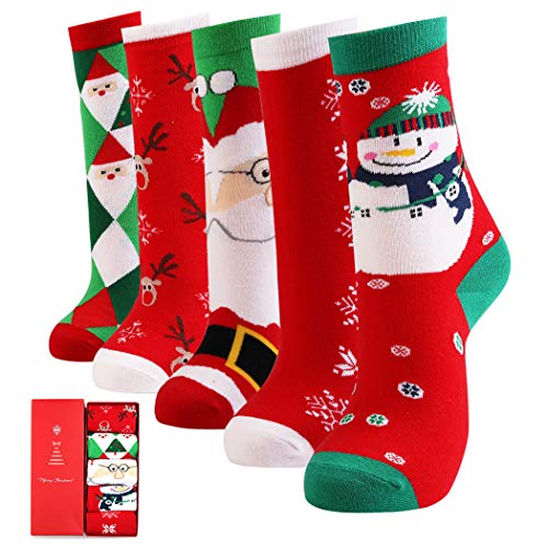 Fansport 6 Paar Weihnachtssocken Baumwolle Lustige Socken Unisex Socken Holiday Socks Crew Socken