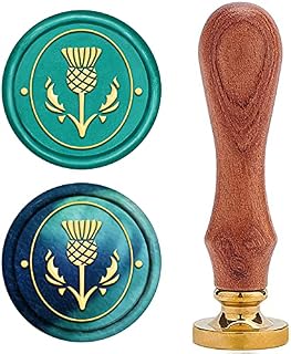 CRASPIRE Thistle Grass Wax Seal Stamp, Plant Sealing Wax Stamp Retro Wood Stamp Wax Seal 25mm Removable Brass Seal Wood Handle for Envelope Invitation Wedding Embellishment Bottle Decoration Gift Card