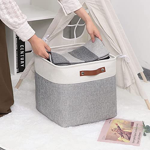 Image of DULLEMELO Cube Storage Basket for Organizing, Fabric Basket for Shelves, Empty Gift Basket for Baby(White&Gray,Cube-13 inchx13 inchx13 inch)