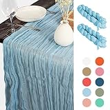 2 Pack Table Runners - SGAOFIEE 10ft Baby Blue Cheesecloth Table Runner,35x120 inches Boho Table Run