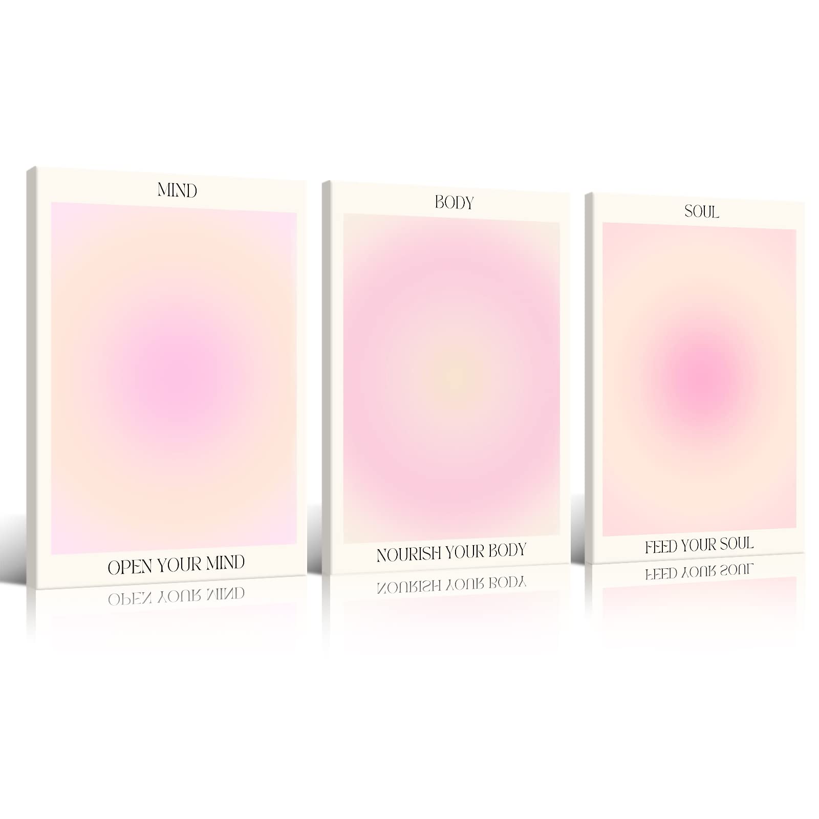 Adyggefy Pink 3 Framed 3 Piece Pink Gradient Aura Spiritual Canvas Wall Art Trippy Positive Affirmations Room Aesthetic Posters Minimalist Open Mind Body Soul Energy Quotes Prints Paintings Decor 12X16in