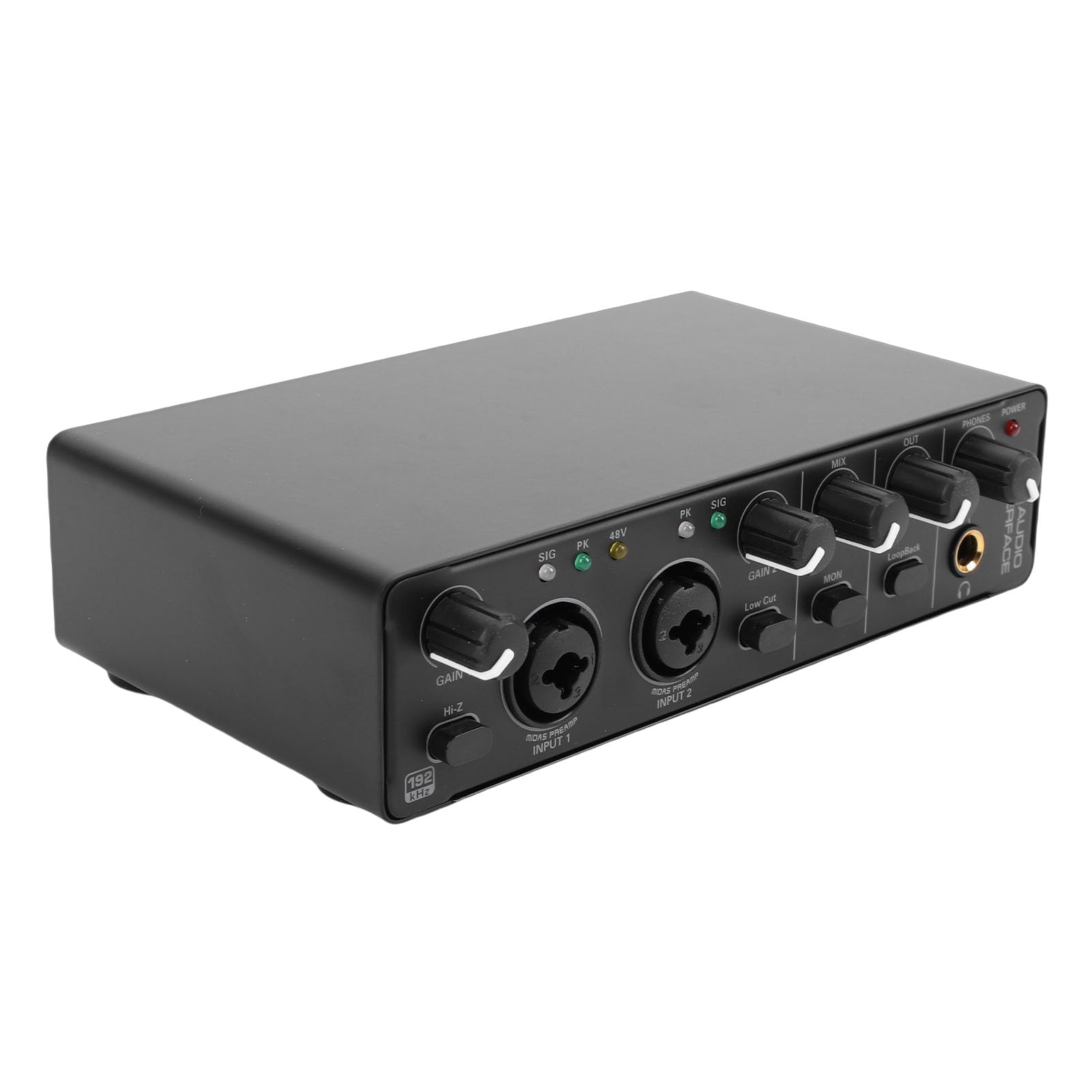 Fockety Interfaz de audio USB, entrada XLR de 24 bits y 192 kHz Interfaz de audio para estudio doméstico, alimentación fantasma de 48 V, para grabar música, podcasting y streaming (BLACK)