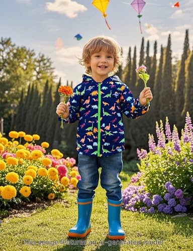 Image of COSLAND Toddler Boys Girls Rain Jacket Waterproof Hooded Raincoat, 2-5T