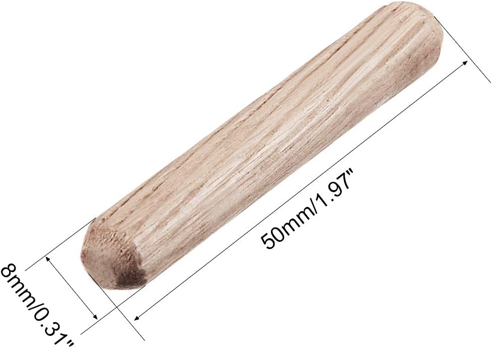 sourcing map 0.31"x1.97"(8x50mm) Wooden Dowel Pin Wood Kiln Dried Fluted Beveled Hardwood 100pcs - Image 4