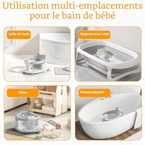 Siège de bain bébé 6 mois et plus gris avec coussin et ventouses - 7
