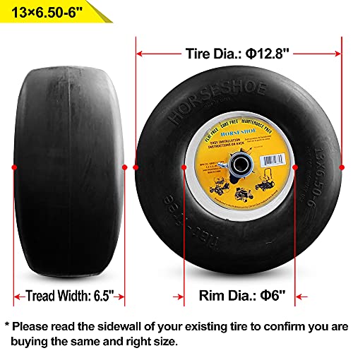 New 13X6.50-6 Flat-Free Heavy Duty Smooth Tire W/Steel Rim For Commercial Lawn Mower Garden Tractor (Deck≤66"), Hub Length 4"-7.1", Bore Φ5/8" Grease Oil Infused Bushing, 136506 T161 #TOP1