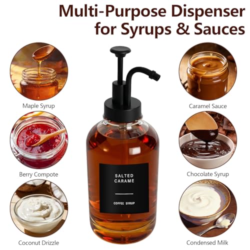 Distributeur Sirop pour Café, Set de 2 Bouteilles en Verre avec Pompes 500 ML pour Bar à Café - Inclus Étiquettes, Entonnoir, Plateau et Accessoires de Nettoyage – Image 6