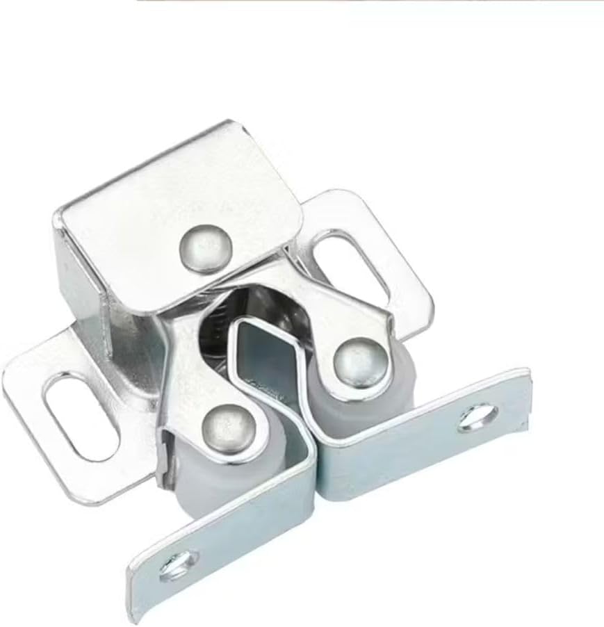 Cabinet Door Catch, Silver Double Roller Catch with Mounting Screws, Small Zinc-Plated Steel Cabinet Lock for Drawers