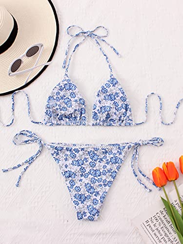 Image of Bikinis Swimsuit Set for Women Swimwear Triangle Bathing Suit Tie String Thong