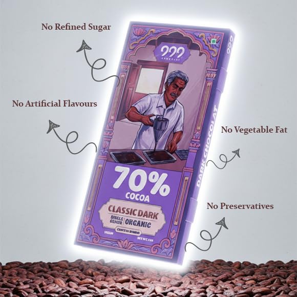 Image of 999 Chocolat 70% & 90% Dark Chocolate (Pack of 2 (140g))| Organic, Handmade Vegan Couverture Bar with Coconut Sugar | No Refined Sugar, No Preservatives, No Hydrogenated Fat | Crafted in India