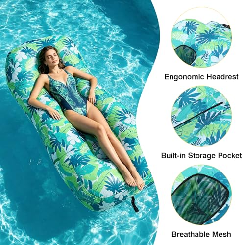 Image of TOBTOS Pool Lounge Float with Canopy, Portable Wind Inflatable Pool Floats for Adults with Headrest & Storage Space, Inflatable Couch for Swimming Pool,Beach