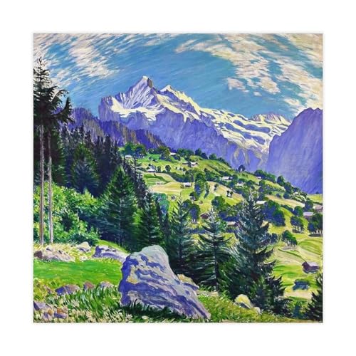 Impression sur toile June Morning Near Grindelwald de Waldemar Fink déco 71x71cm