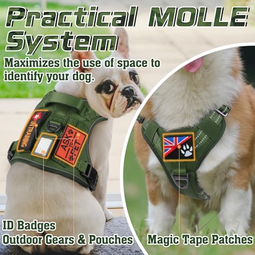 rabbitgoo Dog Harness Large Dog No Pull, Tactical Adjustable Pet Harness with Molle Panel, Breathable Military Vest, Reflective Walking Vest with Easy Control Handle for Training Walking, Green, L - Image 2