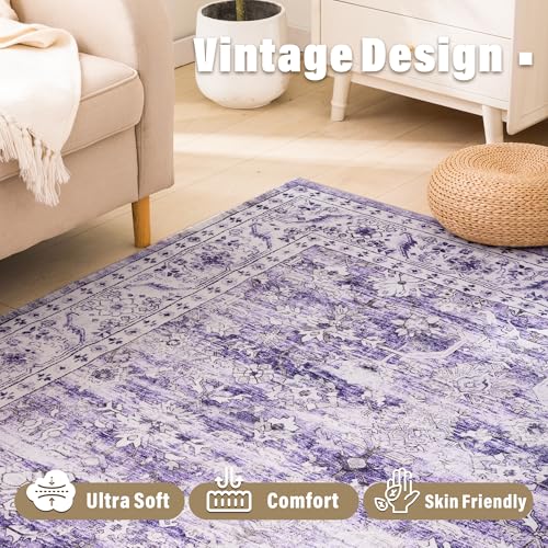 Carvapet Tapete Vintage Morado 3x5 Pies Antideslizante Lavable miniatura 6