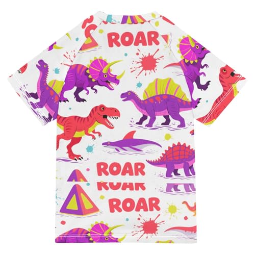 Cartoon Dinosaur Roaring Red White Short Sleeve Bathing Suit Girls Girls Rashguard Swimsuit Girl Rash Guard for 3-12 Years Traje de bano para nino2