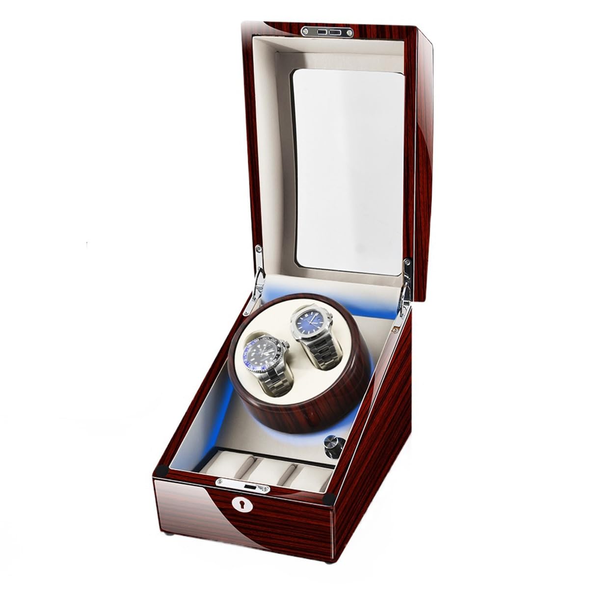 MYUYEE Watch Winders For Automatic Watches With Led Display Case For 2+3 Watches Mechanical Wristwatch Automatic Watch Box With Super Quiet Motor (White-2+3)