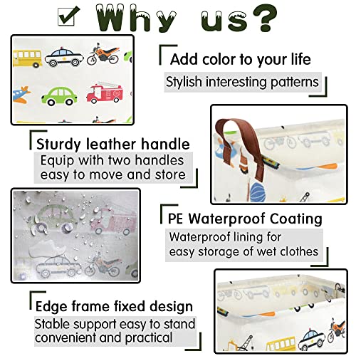 Fxolcshe Rectangular Storage Bin,Collapsible Car Storage Basket For Boys,Waterproof Pe Coating Storage,Bedroom Decor,Nursery Hamper,Toy Organizer,Gift Basket(Vehicles) #TOP4