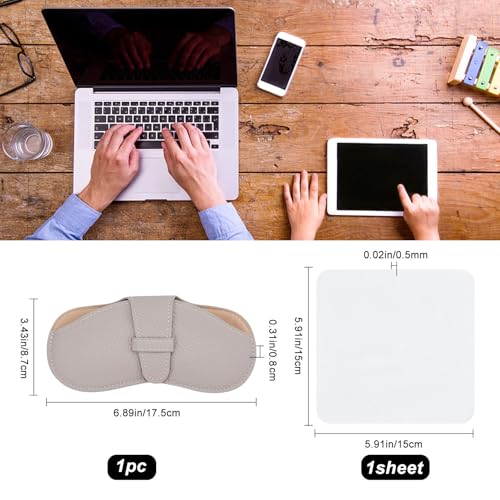 Image of CREATCABIN Leather Glasses Case Slim Squeeze Top Sunglasses Pouch Lightweight Travel Portable Soft Eyeglasses Cover Holder with Suede Fiber Cleaning Cloth for Women Men Gray
