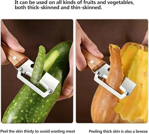 Zero Snag Wooden Peeler,Multi-Functional Vegetable Peeler for Kitchen,2026 New Stainless Steel Peeler with Wooden Handle and Bottle Opener,Kitchen Tool for Fruit Veggie Pumpkin,Gifts for Mom (2PCS) - Image 4