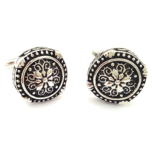 Mancuernillas para Hombre con Diseño Gótico Redondo Plata y Negro