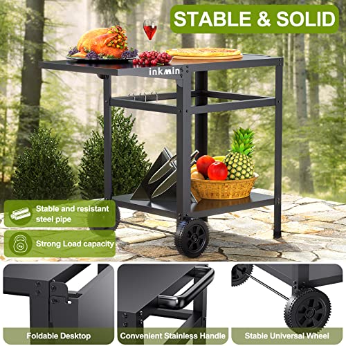 Inkmin Outdoor Dining Cart DoubleShelf Movable Table Stainless Steel