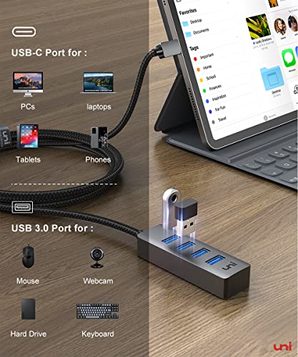USB-C-to-USB-Hub-Long-Cable-4-FT-uni-Slim-Type-C-to-USB-30-Splitter-Thunderbolt-34-Compatible-for-MacBook-ProAir-M1-Dell-XPS-Surface-Laptop-4-HDD-MIDI-Devices-Webcam-and-More