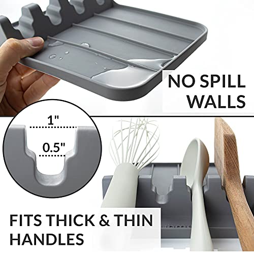 Uhmer Silicone Utensil Rest With Drip Pad, Large Spoon Rest For Stove Top, Kitchen Spoon Holder For Multiple Utensils, Bpa-Free & Heat Resistant Spatula Holder (Dark Gray) #TOP4