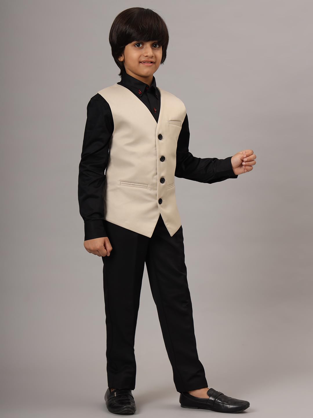 TAHVO Cotton Blend Waistcoat for Boys with Pointed Hem Beige (9 Years - 10 Years)