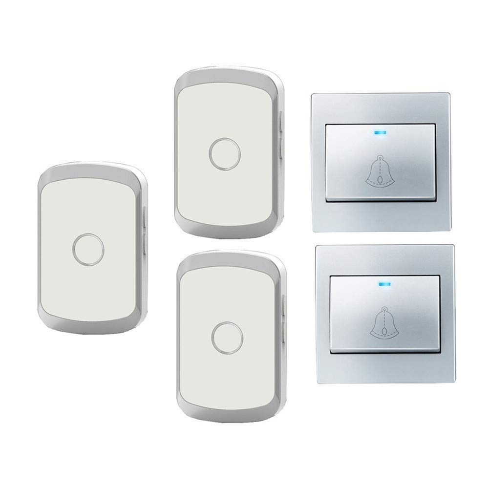 Campanello Wireless per La Casa, Kit Campanello per Porta A Batteria Impermeabile Ip44, 2 Pulsanti + 3 Ricevitori, Portata 300 M, 36 Suonerie, 4 Livelli di Volume, Bianco, D, Bianco