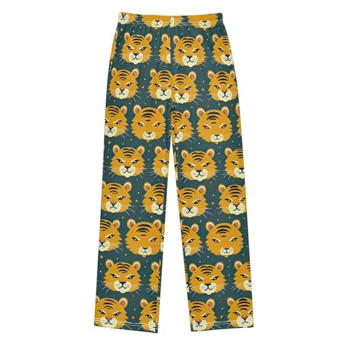 Cute Tiger Long Pajama Pants Elastic Waist PJ Bottoms with Pockets S A1122392