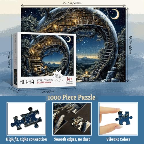 Puzzle BUAHA Magic Moon Library para adultos 1000 piezas Fantasía Rompecabezas Difícil miniatura 2