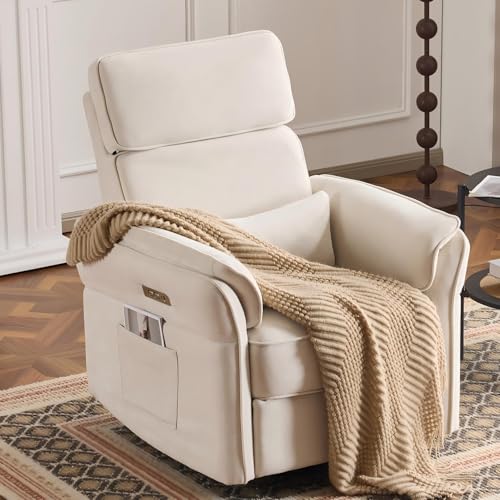 Image of Power Recliner Rocking Chair with Adjustable Arms and Headrest,Beige Fabric