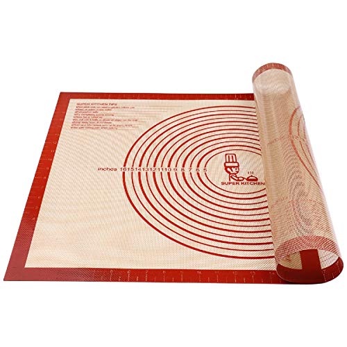 Comparison: Best Silicone Pastry Mat 2 Non-slip Silicone Pastry Mat Extra Large with Measurements 28''By 20'' for Silicone Baking Mat, Counter, Dough Rolling, Oven Liner,Fondant/Pie Crust By Folksy Super Kitchen Red