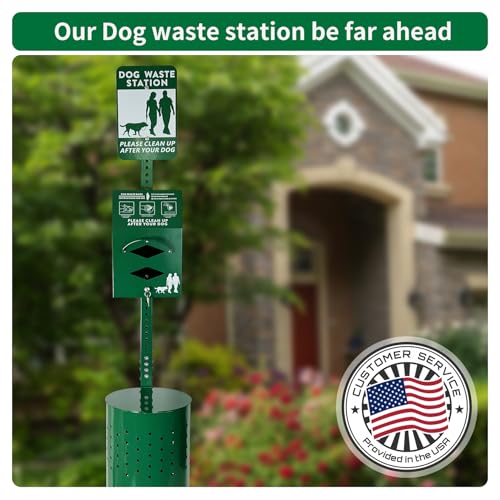Dog Waste Station - Durable Outdoor Pet Waste Disposal System with 10 Gallon Trash Can, Poop Bag Dispenser, and Convenient Lid for Easy Waste Collection and Clean-Up in Parks, Yards, and Public Spaces - Thumbnail 7
