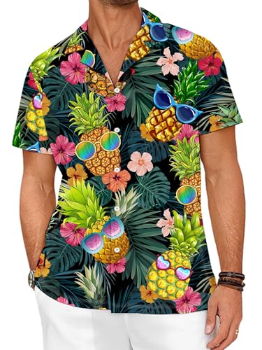 LuckLemocor Pineapple Costume Hawaiian Shirt for Men Beach Shirt Tropical L