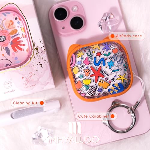 Image of for AirPods 4 Case with Cleaning Kit, Cute Cat Ear Print Design & Cute Buckle, Inverted Phone Holder Design, Top Safe Lock Buckle Design, for Girls AirPods 4 case 2024, Orange Seaworld