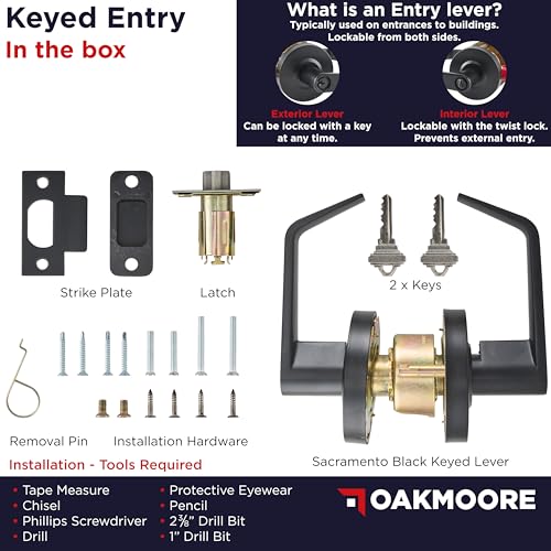 OAKMOORE Commercial Door Handle Black - Grade 2 Lockset - Door Lever Schools Offices Industrial UL CUL & ADA – ANSI A156.2 (Keyed (Entry Doors)) by OAKMOORE - Used condition - Image 5