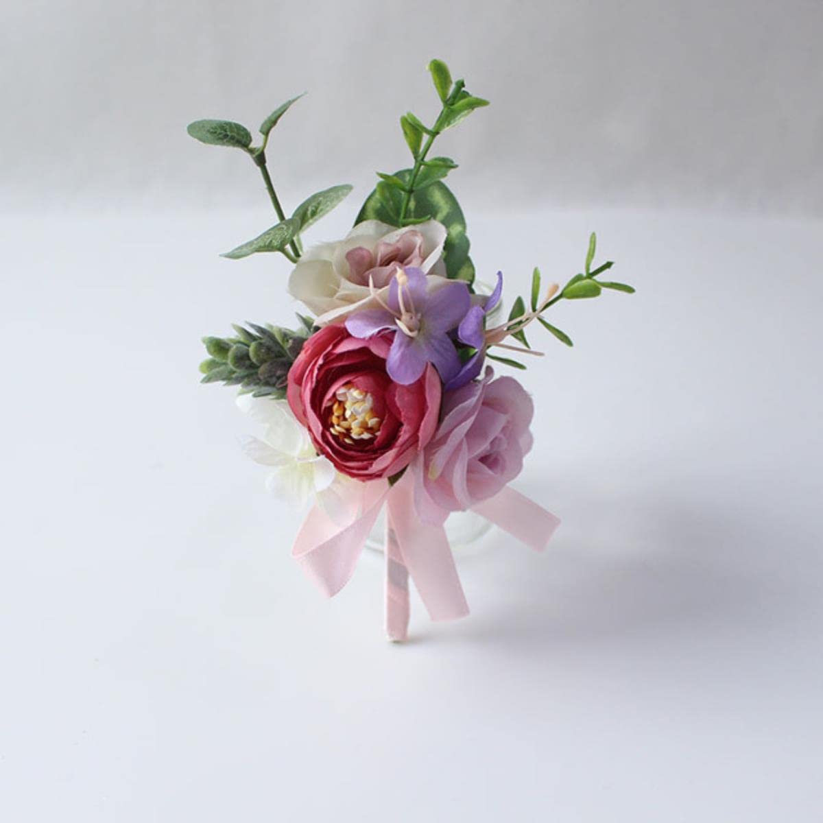 EEfpxwtz Prom corsage wrist flower， Silk Rose Wrist Flowers Brsmaid Groom Boutonniere Wedding Multicolor(E Boutonniere)