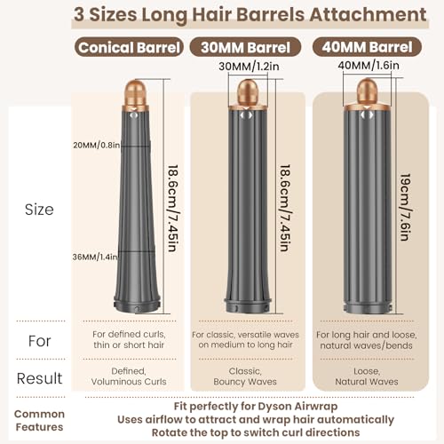Image of Conical Long Hair Barrels Attachment Compatible with Dyson Airwrap HS01 HS05 HS08 Accessories, Automatic Curling Iron Curlers for Tight Inward Curls Voluminous Outward Waves