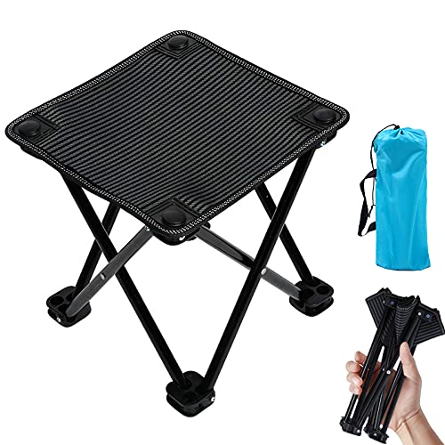 Mini Slacker Chair Folding Camping Stool Outdoor Travelchair Portable Stools Lightweight With Carry Bag, Support 220 Lbs, Black #TOP21
