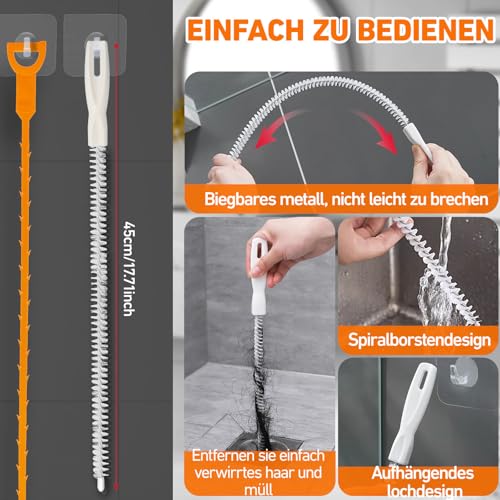 3 Stück Abflussreiniger Spirale, Flexible Rohrreinigungsspirale, Spirale Abfluss Rohrreinigung für Sanitäranlagen in Bad und Küche