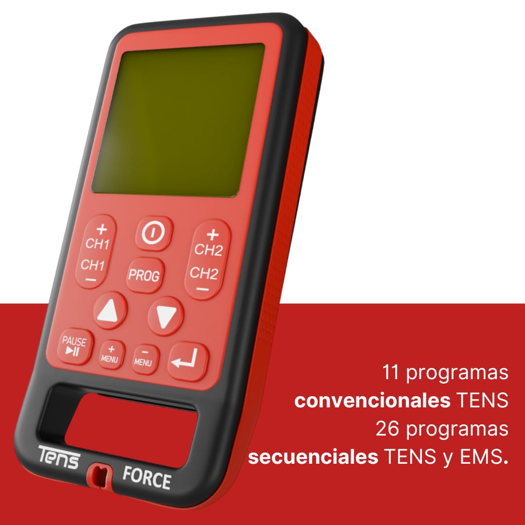 Tens Force Electroestimulador Profesional EMS, Fisioterapia y Rehabilitacion Muscular, Ciatica Fascitis Plantar Lumbalgia Rodilla Dolor Menstrual - 18 Modos