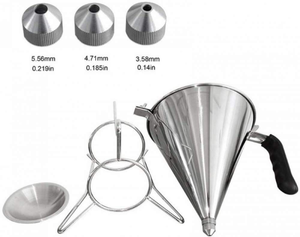 Embudo de confitería con tres boquillas y soporte, herramienta de decoración de pasteles de acero inoxidable 304 de grado alimenticio Embudo de pistón de panadería