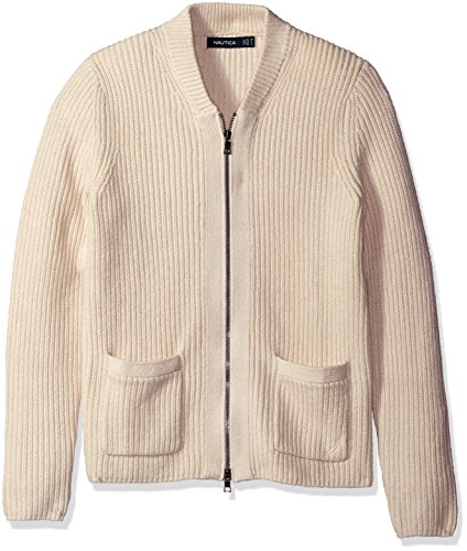 Nautica Men's Zip Front Shawl Collar Cardigan, Bone White, L