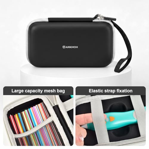 Image of ANKHOH 3D Pen for Kids Case, for 3Doodler Start+ Essentials, Black | Portable hard EVA storage case with custom-fit base, mesh pocket and wrist strap for school and travel; case only
