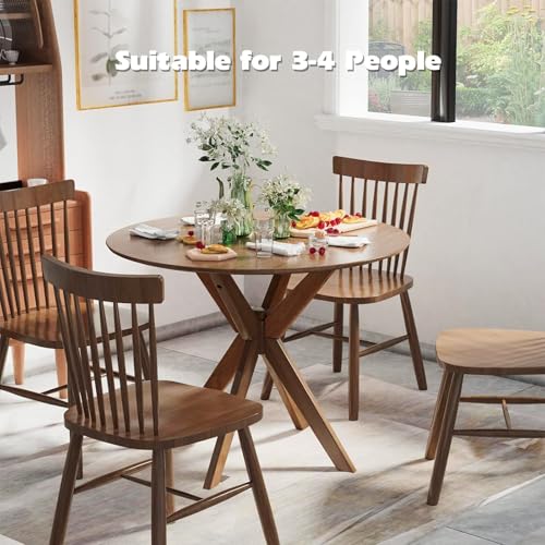Image of Giantex 36 inch Round Wood Dining Table, Farmhouse Kitchen Table with Intersecting Pedestal Base & Solid Rubber Wood Legs, Vintage Coffee Tables for Dinette, Small Spaces, Restaurant, Brown