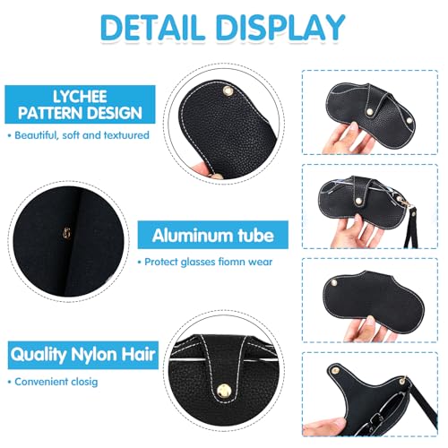 Image of YUXIANLB Soft Leather Sunglasses Bag, Portable Leather Glasses Case Holder, Slim Eyeglasses Pouch with Strap for Women Men