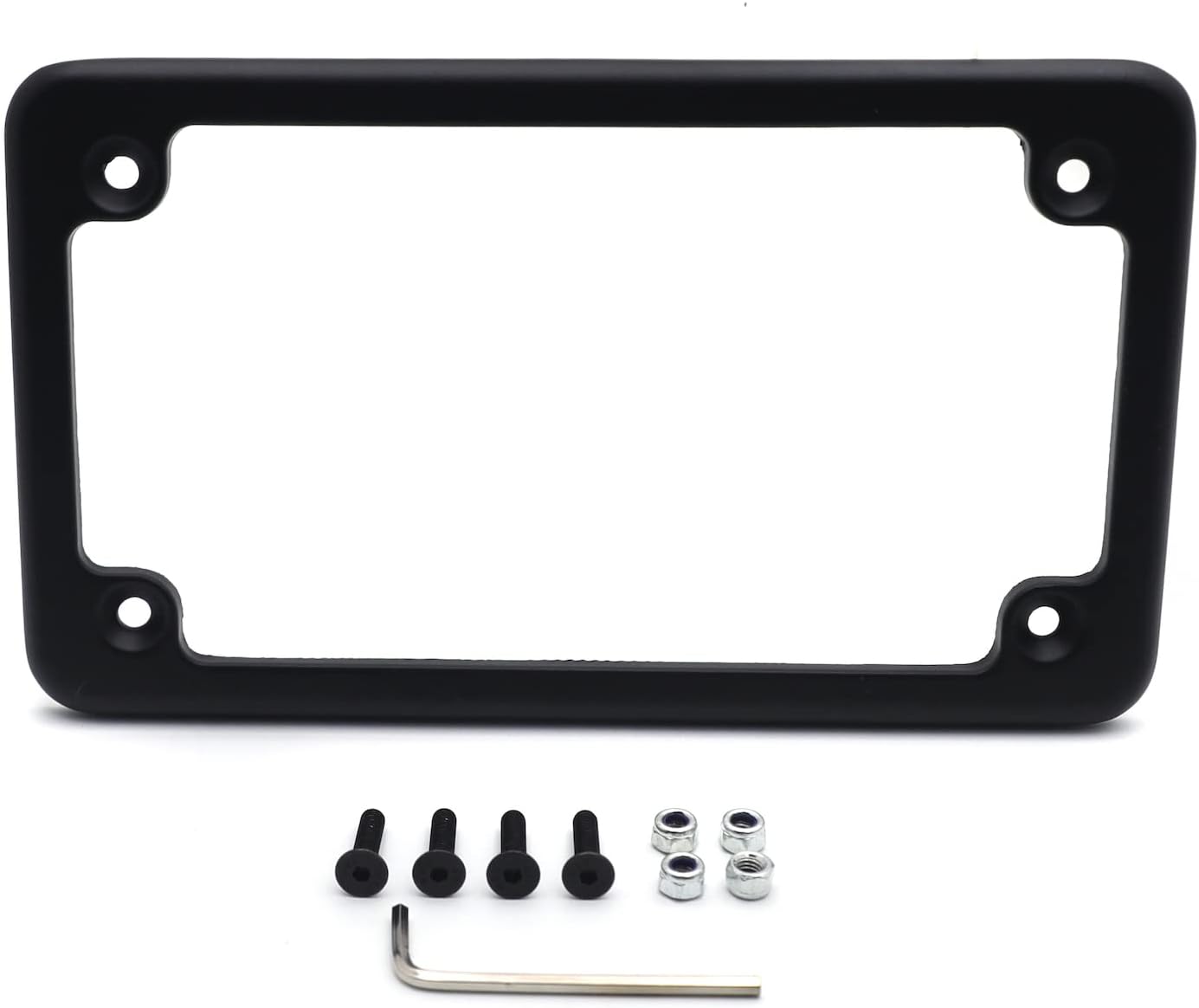 MT294-001- Motorcycle Black Flat License Plate Frame Bracket Tag Holder 7 x 4 Inches Compatible with Universal /Suzuki/Yamaha/Kawasaki/Harley